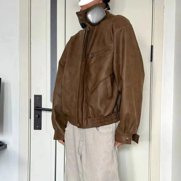 AIDASE  -  Mens Street Fashion Hip-Hop Niche Deconstruction Design Solid Color Pu Leather Jacket Autumn And Winter Unisex Handsome Y2k Coat aidase-shop